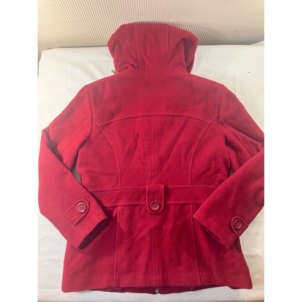 ST JOHNS‎ BAY Red Wool Blend Hooded Coat Jacket Women's Medium - Picture 6 of 7